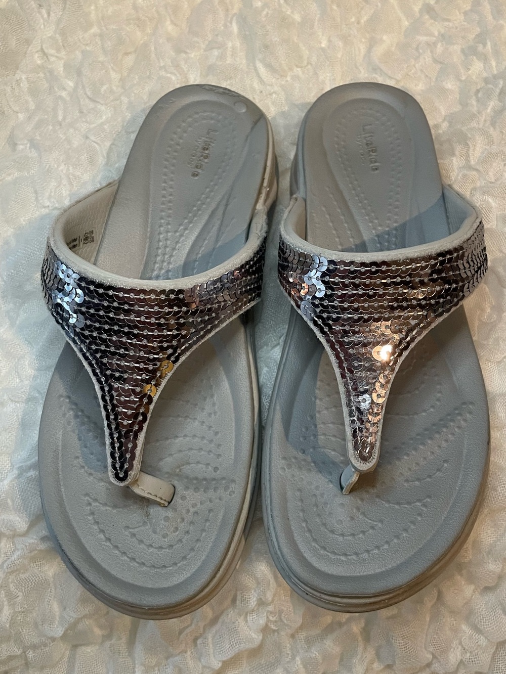 LiteRide by CROCS Silver Sequin Thong Sandals